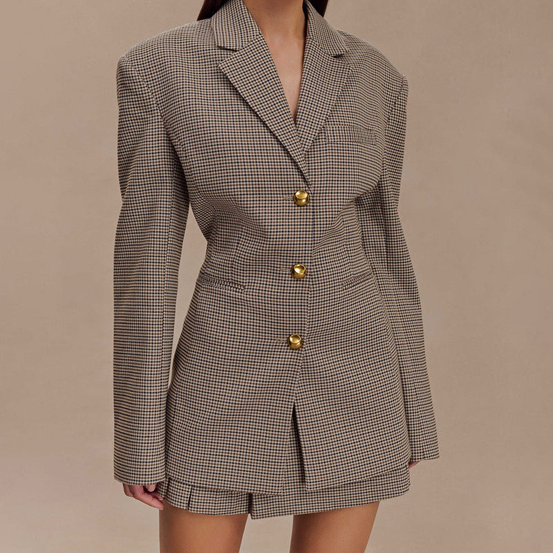 Fashionable Elegant Black Plaid Lapel Suit Jacket
