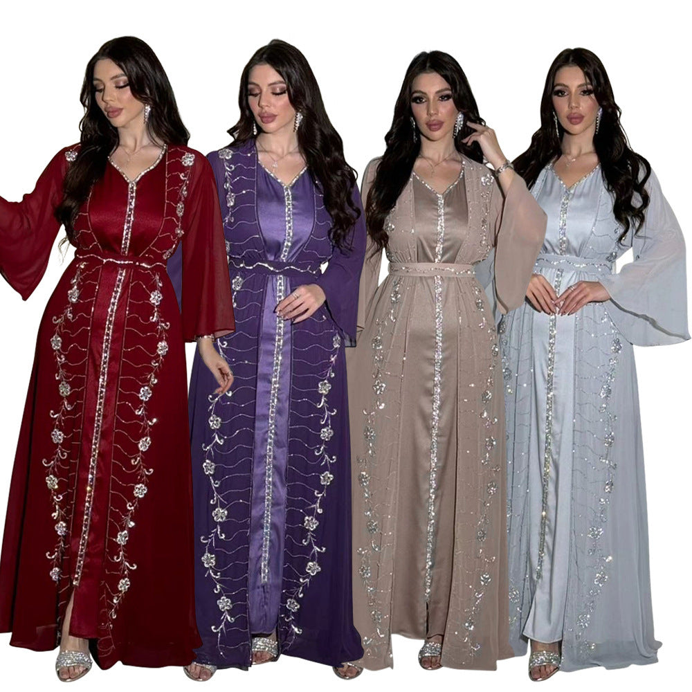 NOURA – Ensemble Robe Longue & Veste Chic en Chiffon ✨