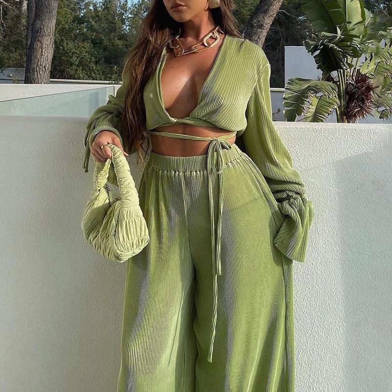 Women's Casual Solid Colour V-neck Fashion Casual Suit