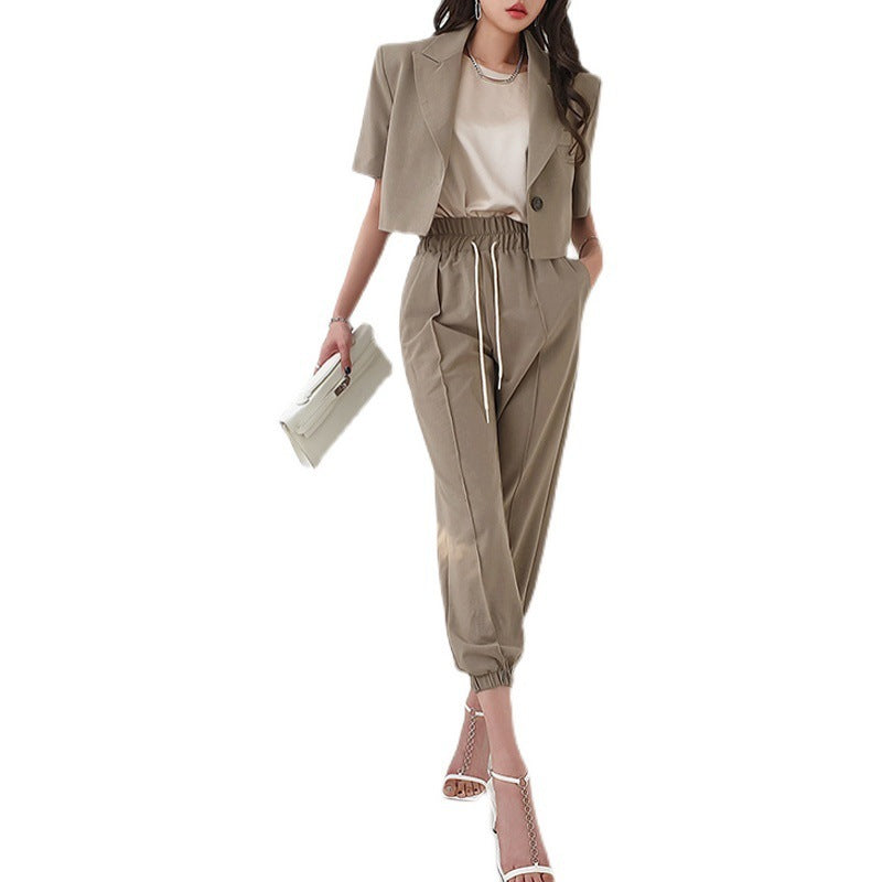 Feminine Tie Waist Casual Pants Two Piece Set