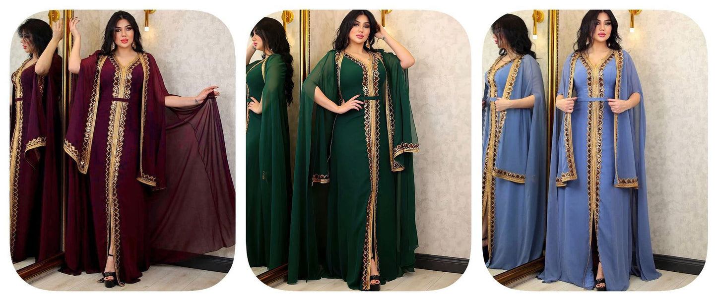 ✨ SAHRAA – Robe Kaftan Luxe à Sequins 🕌
