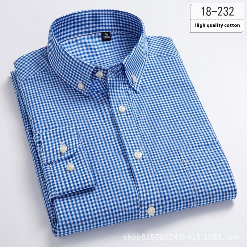 Men's New Autumn Cotton Small Plaid Breathable Casual Long-sleeved Autumn Shirt