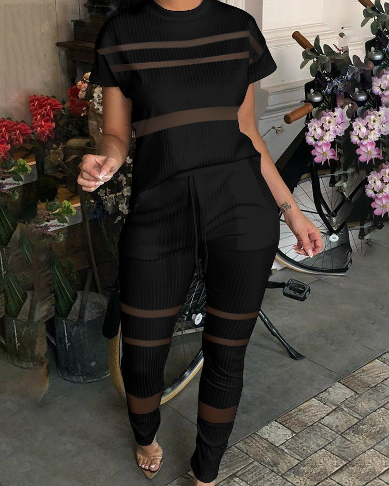 Summer Mesh Stitching Hollow Set