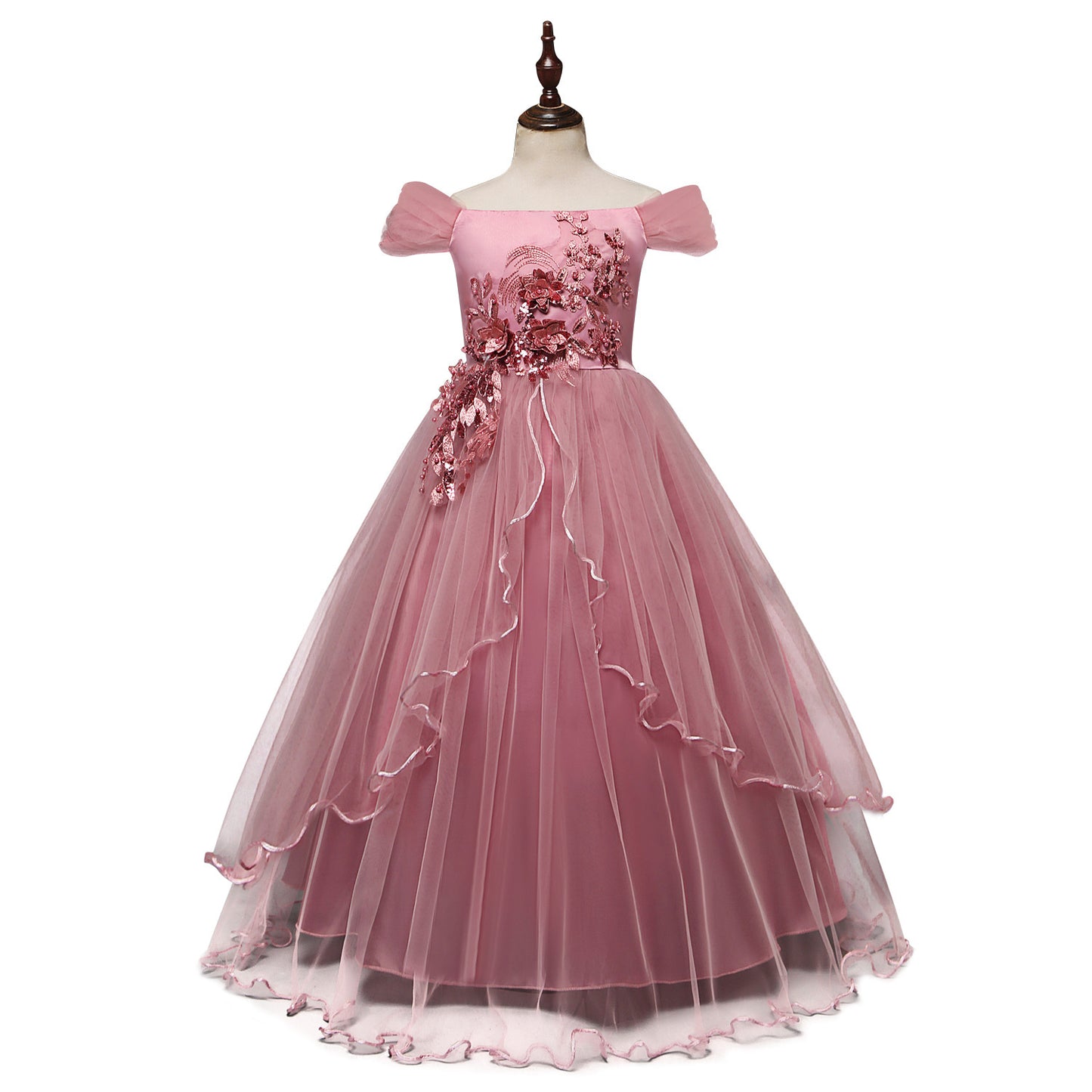 👑 Robe Princesse Épaule Dénudée – Fleur Élégance Fille