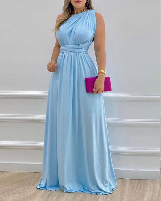 Commuter Sling Type High Waist Blue Official Picture Long Skirt Dress