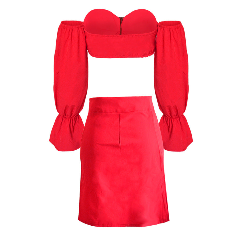 Tube Top Long-Sleeved Solid Color Suit