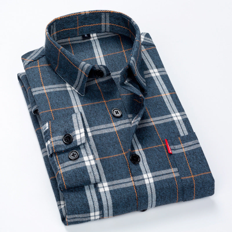 Men's Brushed Plaid Long Sleeve Shirt