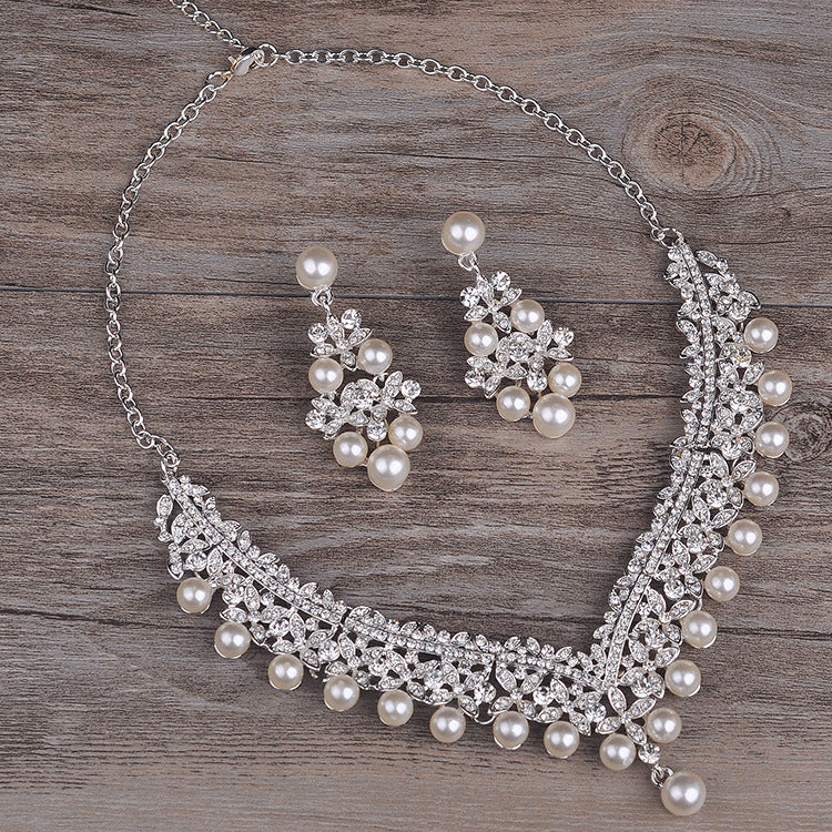 Bridal V-shaped Clavicle Wedding Necklace Earrings Two-piece Set