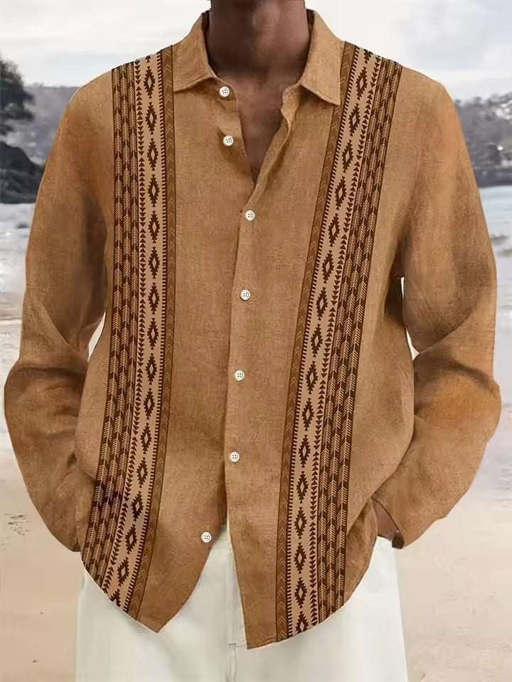Men's Long Sleeve Shirt Palm Tree And Striped Printed Shirt Everyday Fashion Men's Casual Shirt