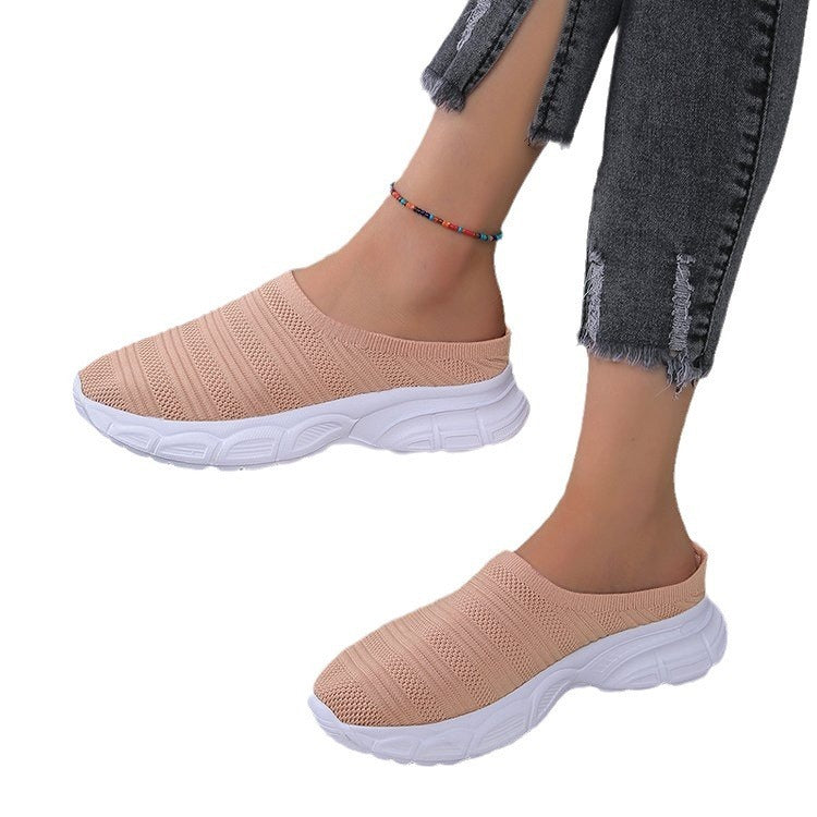 New Mesh Lazy Semi Slipper Casual Wedge Heels