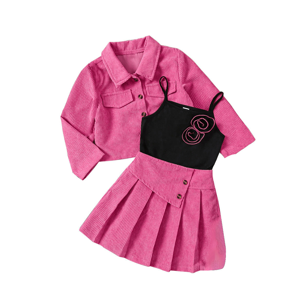 💖Manteau Velours Côtelé, Jupe & Top Bretelle (3 Pièces)