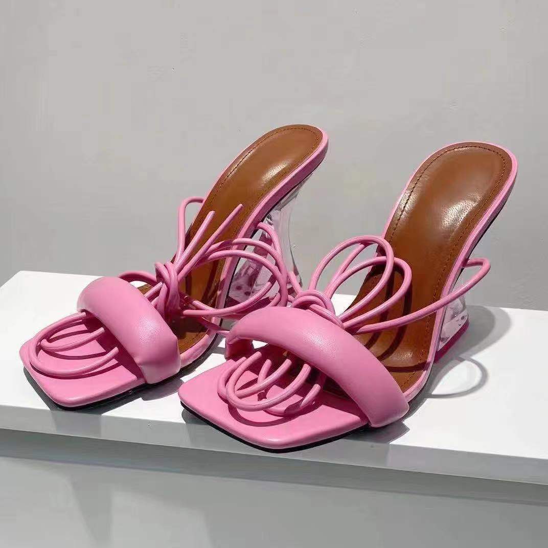 Women's Crystal Heel Cross Strap Sandals