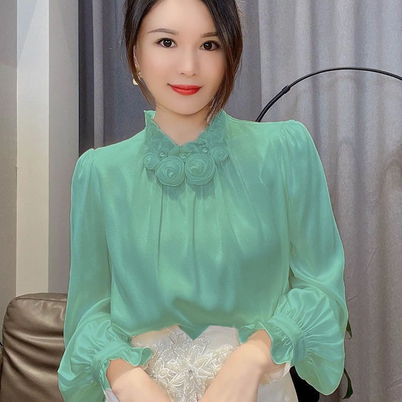 Flower Satin Design Versatile Casual Shirt