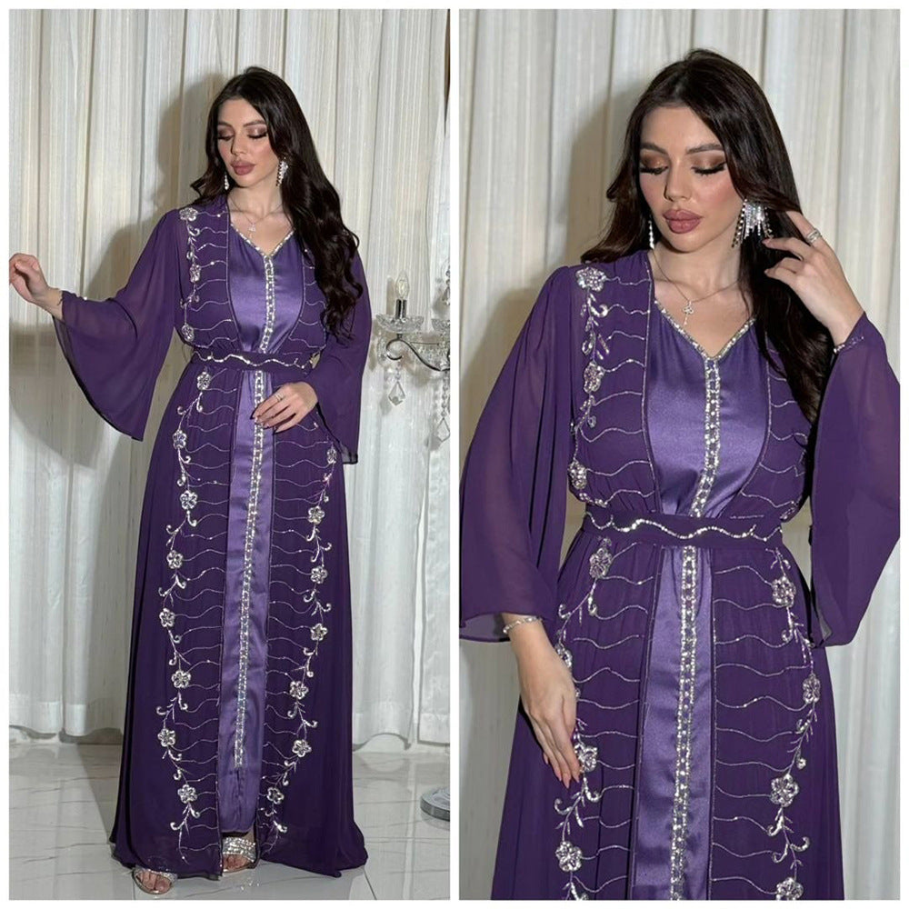 NOURA – Ensemble Robe Longue & Veste Chic en Chiffon ✨