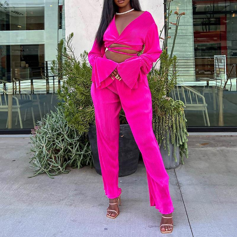 Women's Casual Solid Colour V-neck Fashion Casual Suit