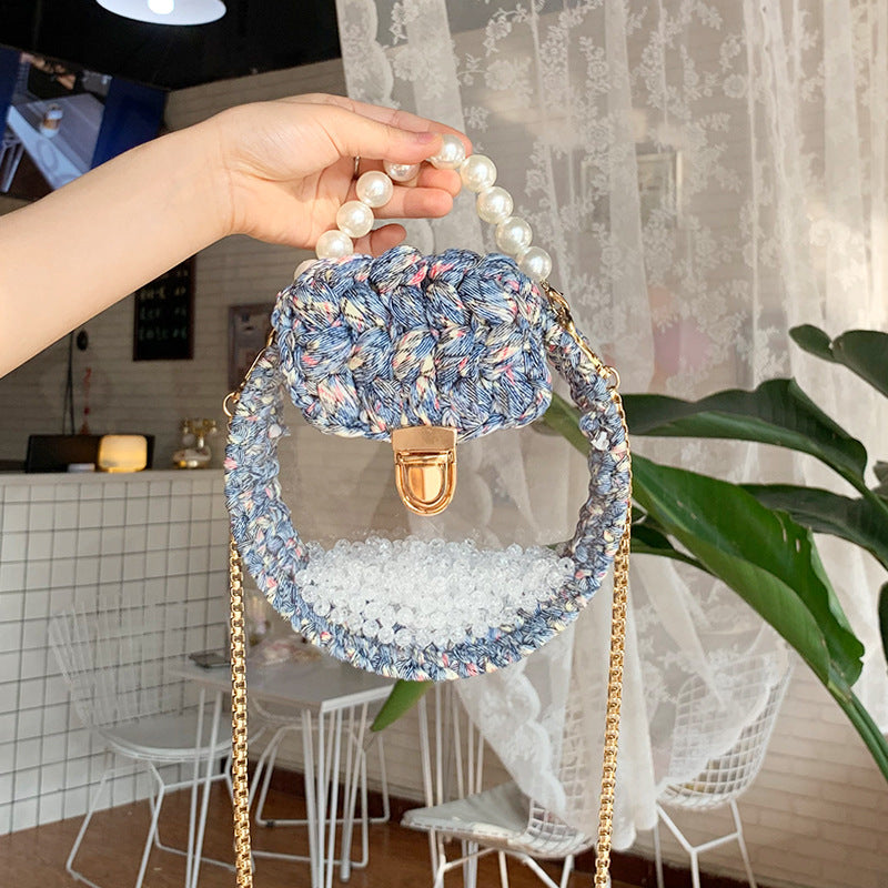 Handheld Pearl Lock Transparent Acrylic Line Diagonal Bag