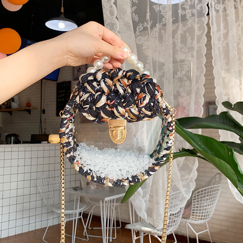 Handheld Pearl Lock Transparent Acrylic Line Diagonal Bag