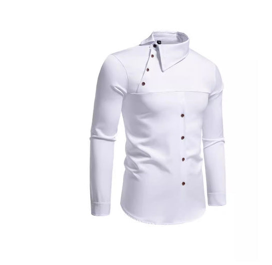 Men's Lapel Oblique Placket Asymmetric Long-sleeved Shirt