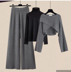 👑 Zeynab– Ensemble 3 Pièces Pull Tricoté, Chemis et Pantalon Large
