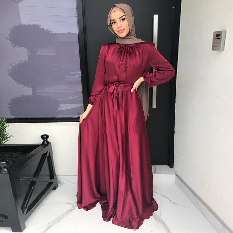 Robe Longue Femme Modeste – Style Moyen-Orient, Coupe Évasée Élégante