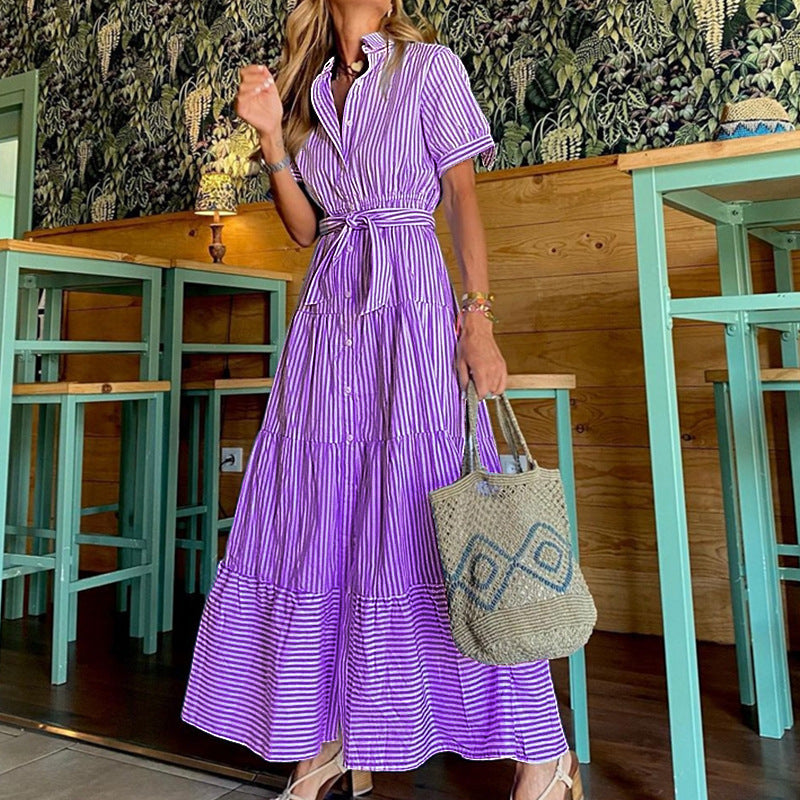 StriMode Robe Chemise Mi-Longue Rayée