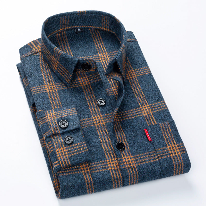 Men's Brushed Plaid Long Sleeve Shirt