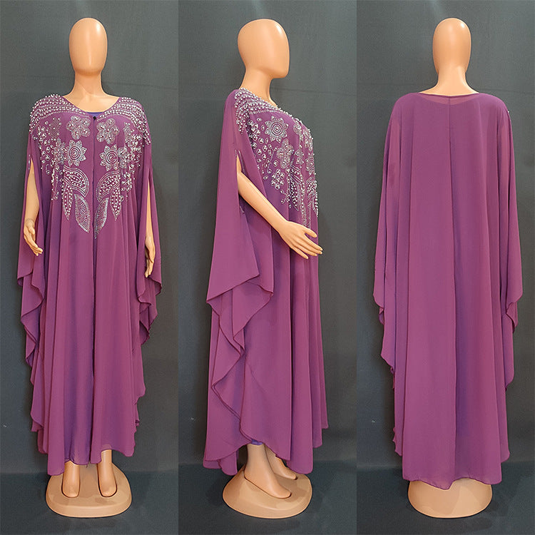 🌺 Nouriya – Robe Longue Fleurie à Strass & Dentelle 💎🌸