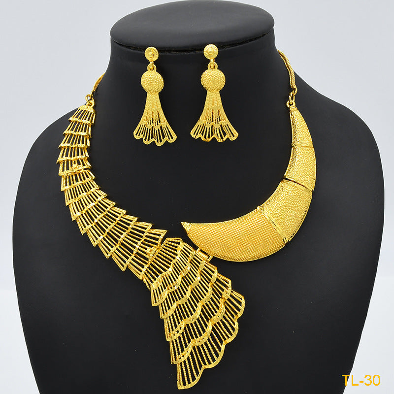 Ensemble Collier & Boucles d’Oreilles – Plaqué Or 24K