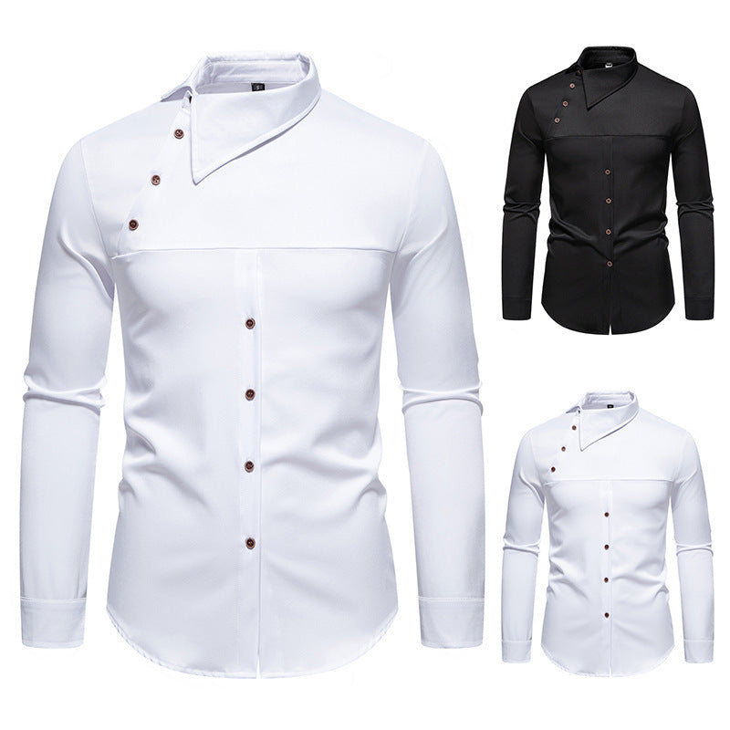 Men's Lapel Oblique Placket Asymmetric Long-sleeved Shirt