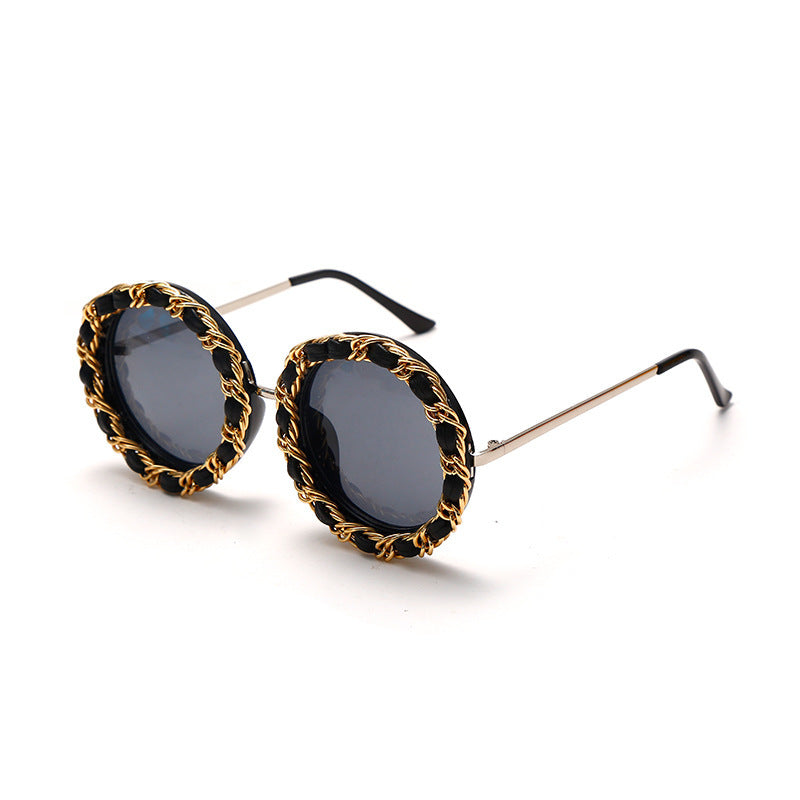 Double Woven Leather Chain Net Celebrity Street Shooting Props Sunglasses Glasses