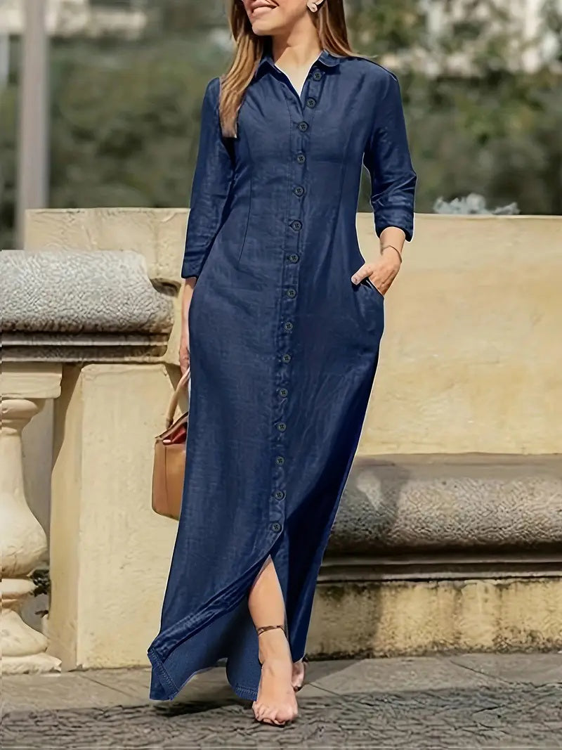 ✨ Amaïra – Robe Longue Élégante à Manches Longues