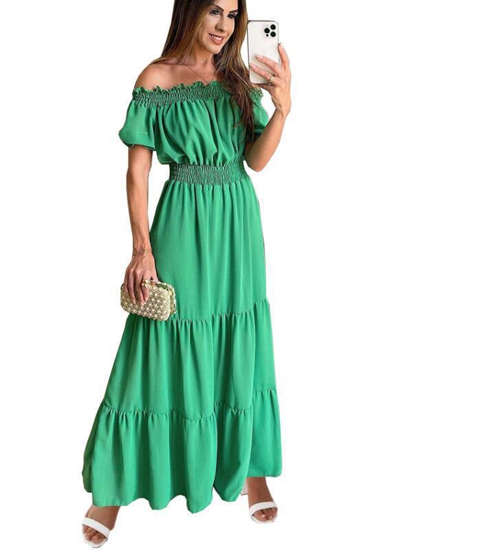 Robe Bardot Élégance – Manches Bouffantes & Taille Haute