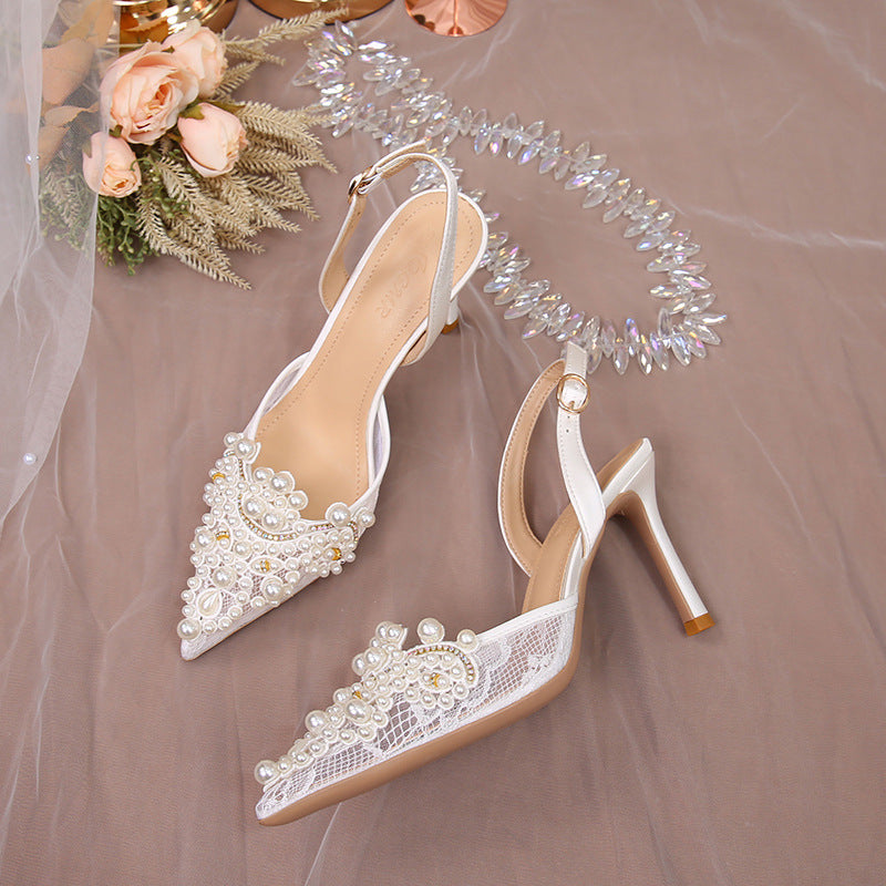 Escarpins Dentelle Perles Satin