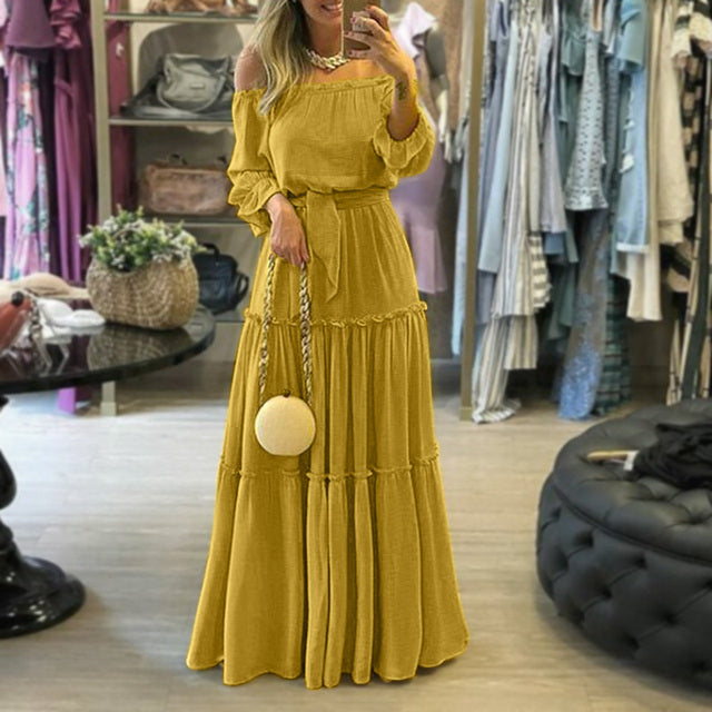 Maya Chic – Robe Épaules Dénudées Ceinturée