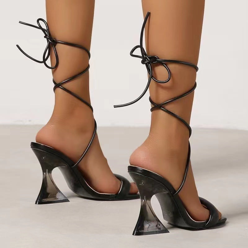 Women's Crystal Heel Cross Strap Sandals