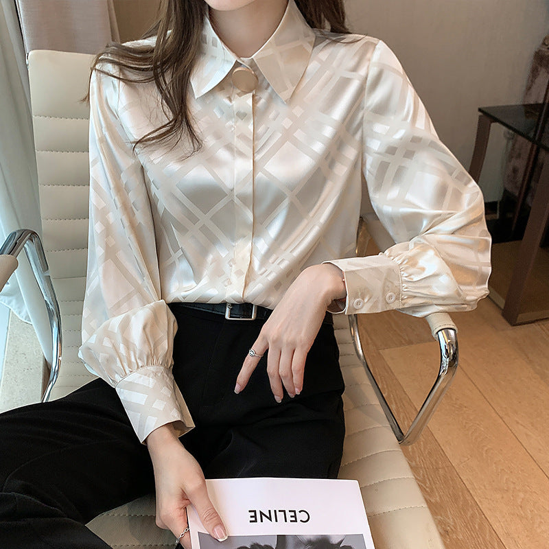 Chiffon Women's Long-sleeved Silky Satin Drape Shirt