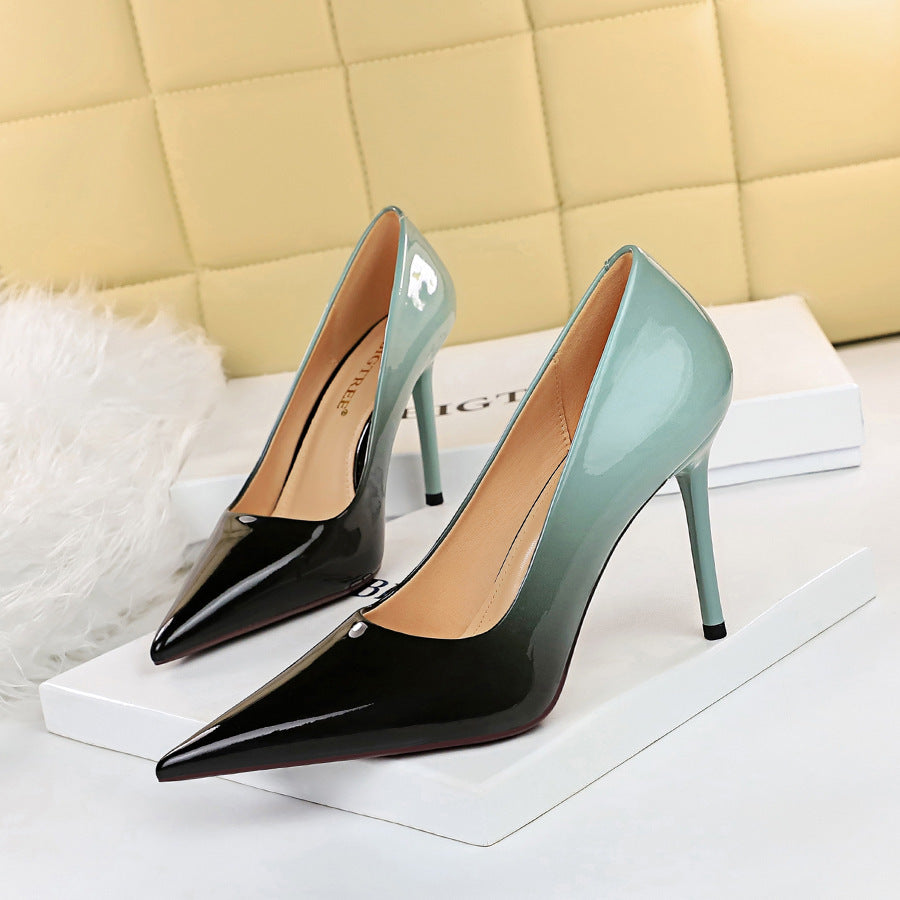 Women's High Heel Pointed Toe Glossy Patent Leather Shoes