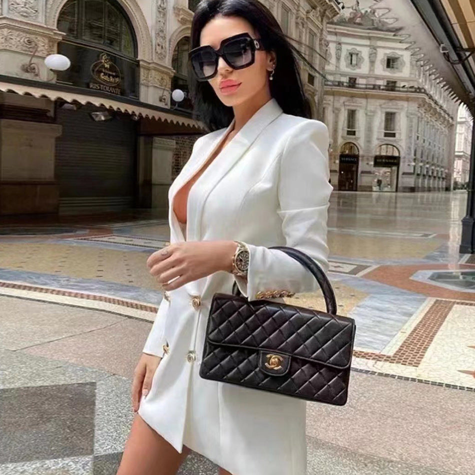 Long Sleeve Deep V-neck Elegant Suit Double Breasted Thickened Shoulder Blazer