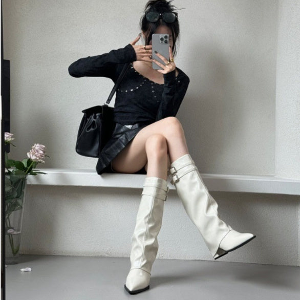 👢Tigane – Bottes Longues à Talon Carré et Bout Pointu