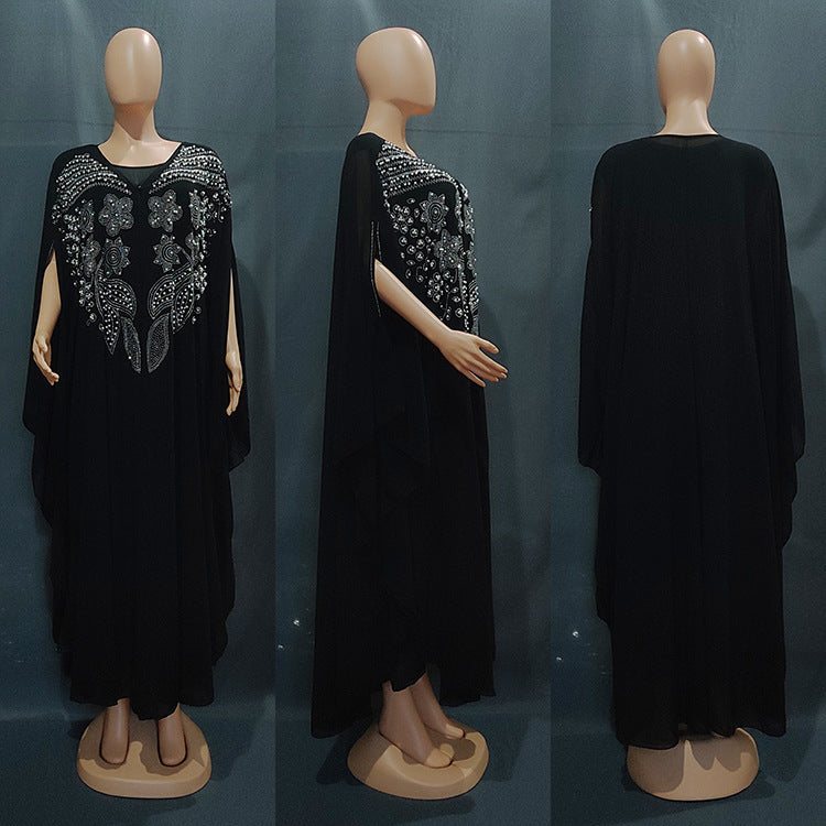 🌺 Nouriya – Robe Longue Fleurie à Strass & Dentelle 💎🌸