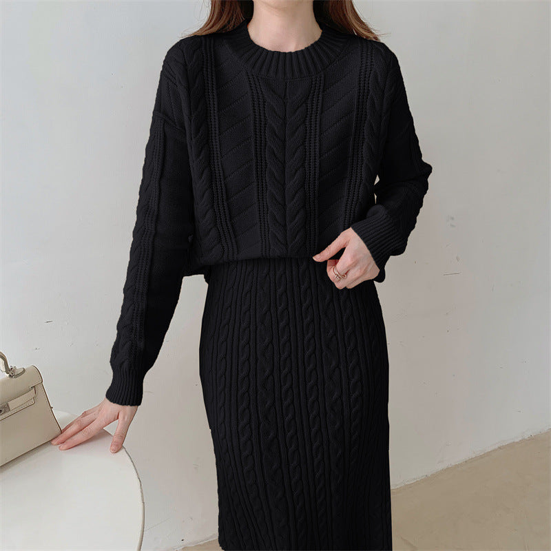 Liréa – Ensemble Pull Twist Slim + Jupe Mi-longue Tricotée