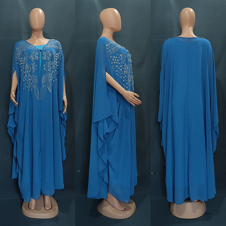 🌺 Nouriya – Robe Longue Fleurie à Strass & Dentelle 💎🌸