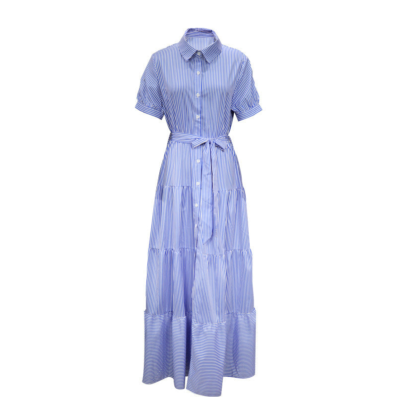 StriMode Robe Chemise Mi-Longue Rayée