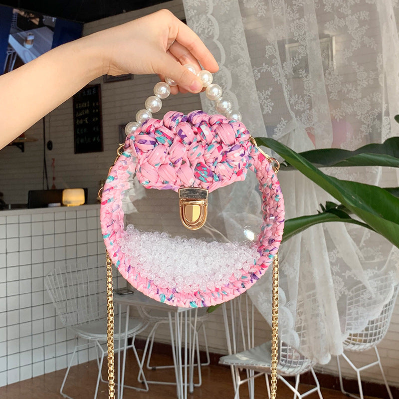 Handheld Pearl Lock Transparent Acrylic Line Diagonal Bag