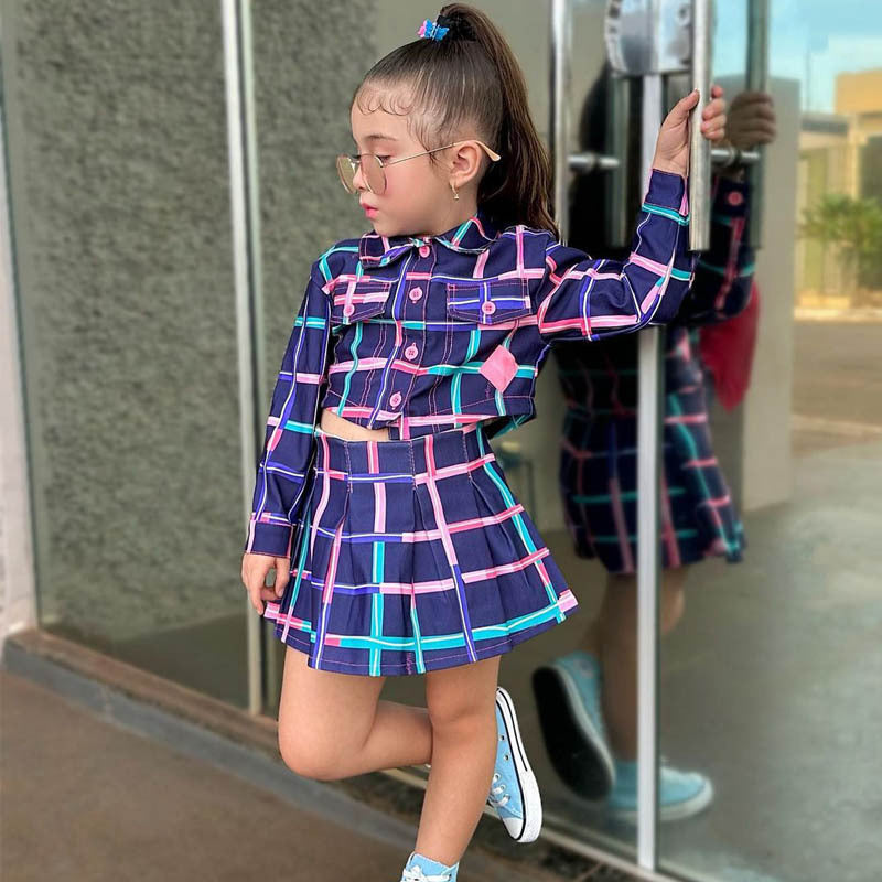 Children's Plaid Pleated Skirt Skirt Suit