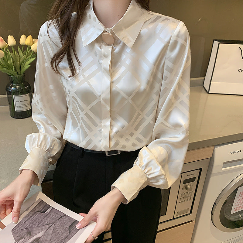 Chiffon Women's Long-sleeved Silky Satin Drape Shirt