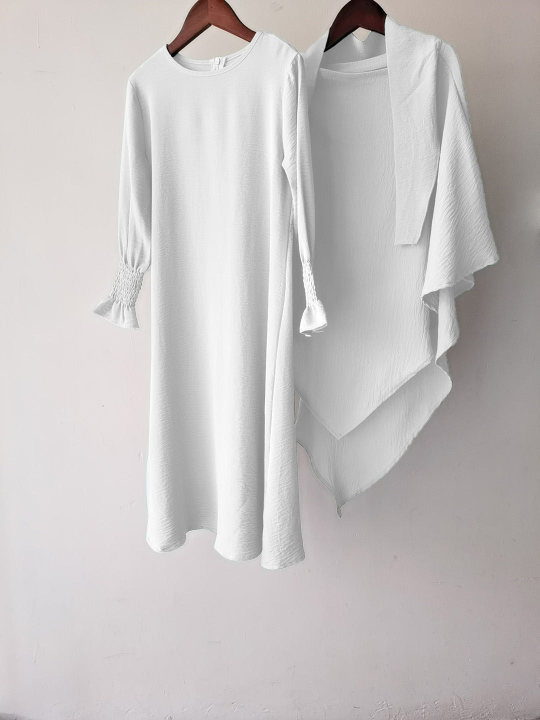 Round Neck Wavy Ruffled Solid Color Dress
