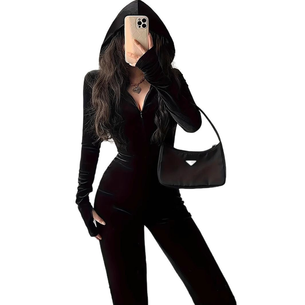 🌟Liya – Combinaison à Capuche Slim Fit en Velours