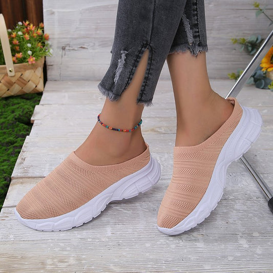 New Mesh Lazy Semi Slipper Casual Wedge Heels