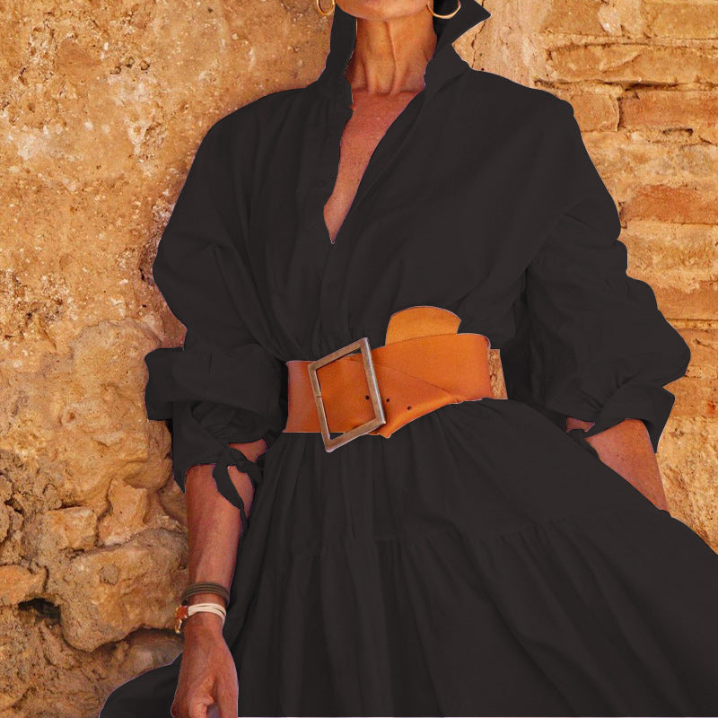 Women's Fashionable Elegant Lapel Long-sleeved Dress